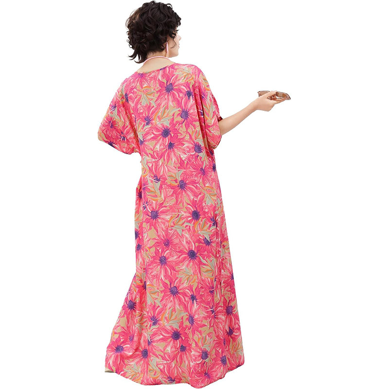 Women Kaftan Maxi Dresses Bohemian Dress Beach Floral Printed Dress With Necklace Earrings Eyeglasses Cosplay Costumes For Party Daily Wear