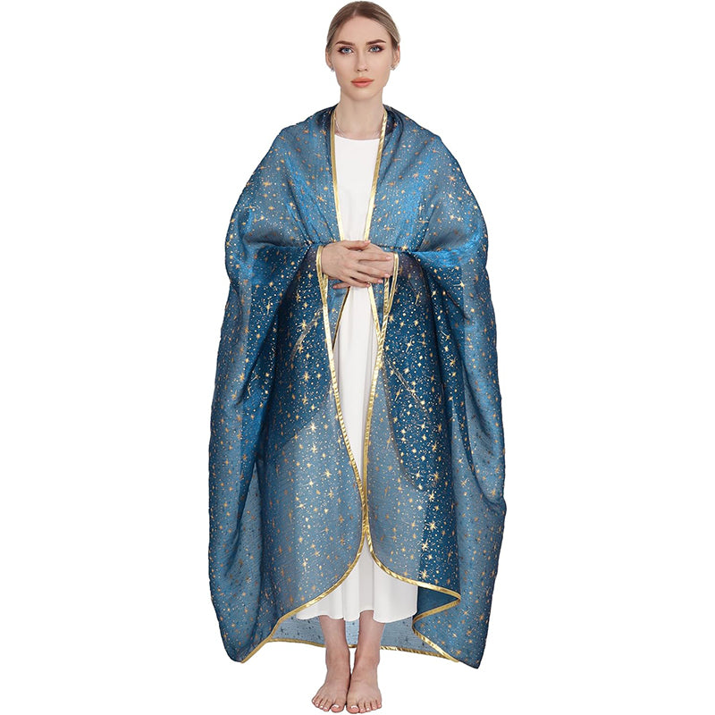 Women Mary Blue Veil Shawl Wrap Blanket Scarf With Stars Medieval Renaissance Biblical Shawl Cosplay Costume Accessories