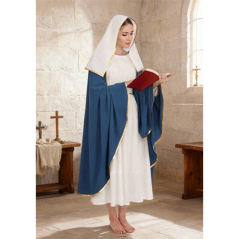 Women Mary Costume Adults Biblical Robe Irtysh Dress With Headwrap Cloak Cosplay Costume Outfit