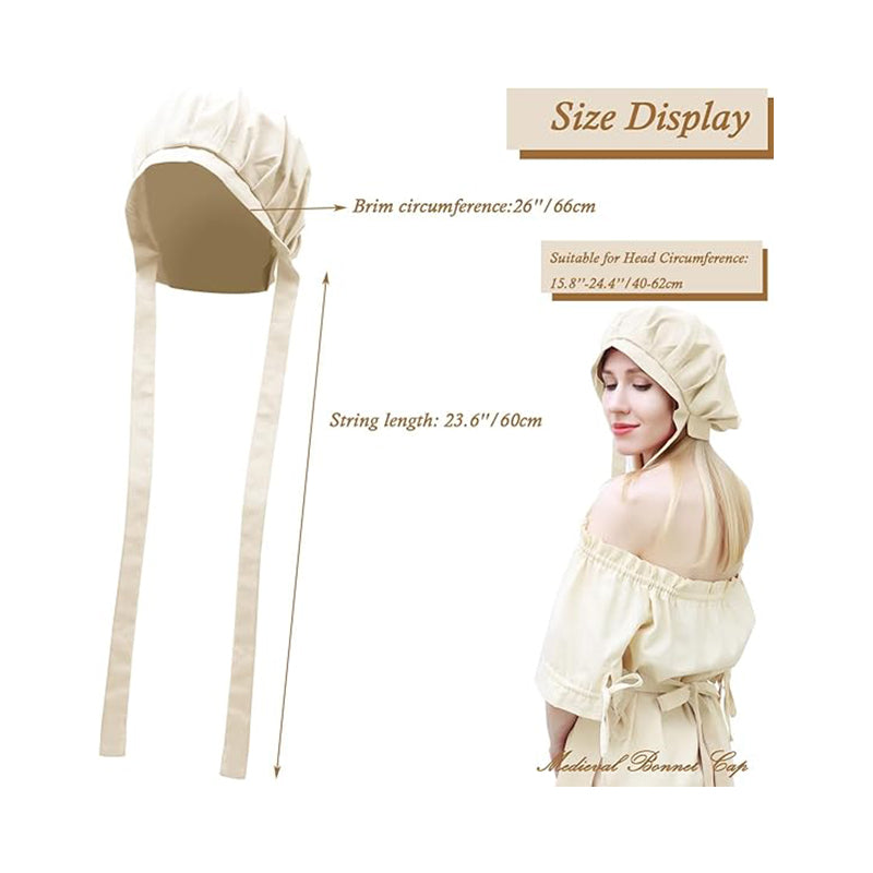 Women Medieval Bonnet Cap Linen Colonial Amish Peasant Mob Hat Renaissance Head-wear Hat Cosplay Costume Accessories