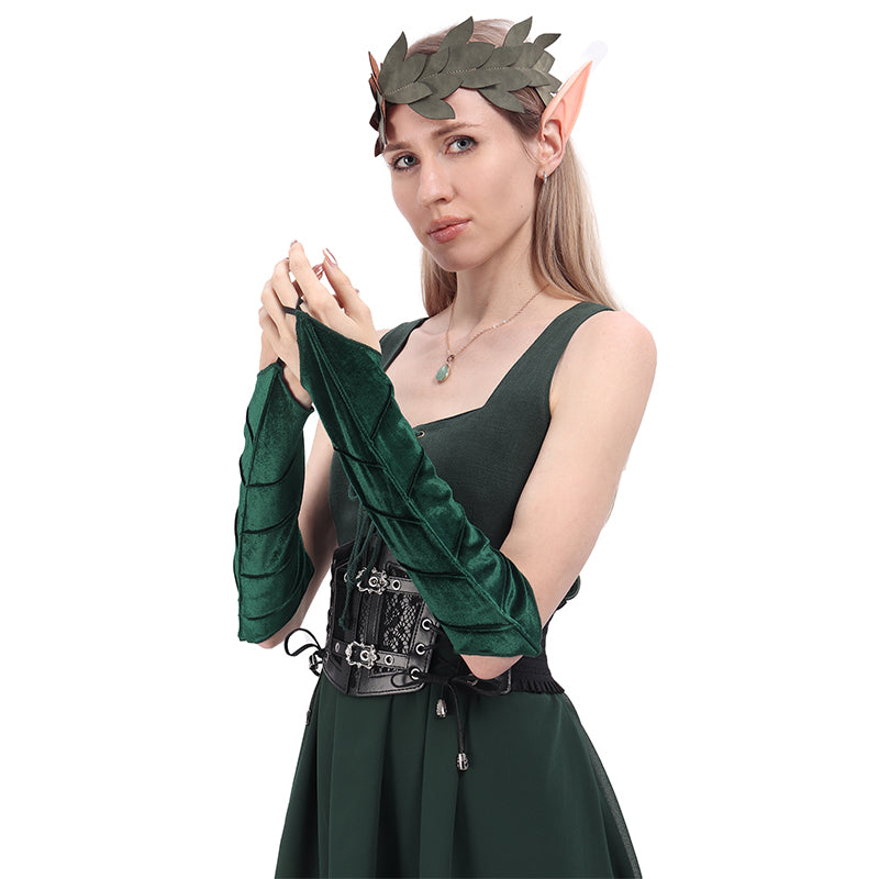 Women Medieval Elven Arm Cuffs Fairy Leaf-Veined Arm Warmers