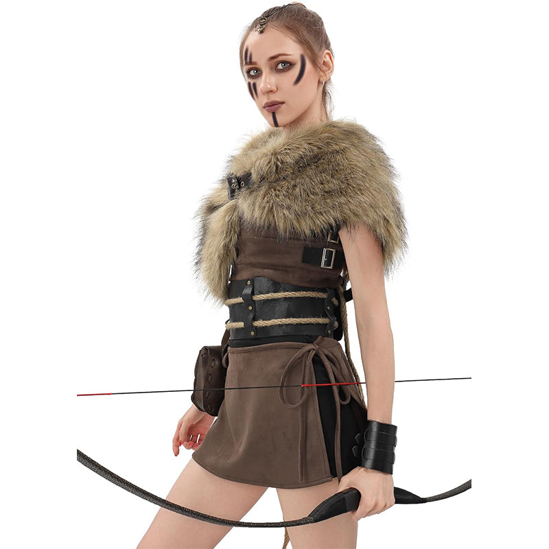 Women Medieval Faux Fur Cape Shawl Renaissance Shoulder Wrap Eskimo Collar Costume Accessories