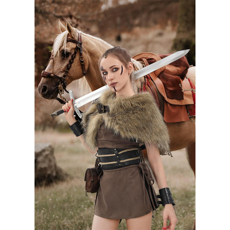 Women Medieval Faux Fur Cape Shawl Renaissance Shoulder Wrap Eskimo Collar Costume Accessories