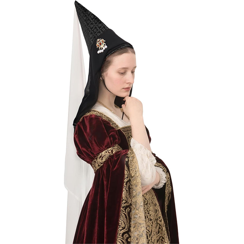 Women Medieval Hennin Hat With Veil Middle Ages Headwear Renaissance Headpiece LARP Halloween Hat Cosplay Costume Accessories