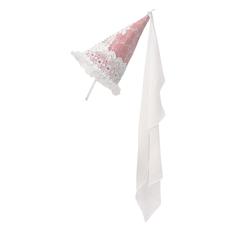 Women Medieval Lace Hennin Hat With Veil Renaissance Princess Hat Cone-Shaped Headdress Cosplay Costume Accessories