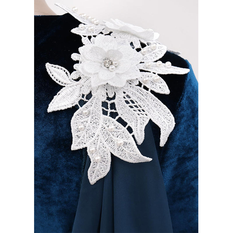 Women Medieval Renaissance Princess Dress Blue Velvet Maxi Fantasy Elf Cosplay Costumes For Festival Party Daily Wear