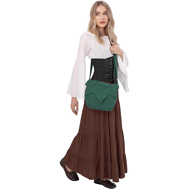 Women Men Medieval Renaissance Leaf Bag Ren Faire Purse Elf Pouch Bag Canvas Adjustable Zipper Fairy Purse Cosplay Costume Accessories