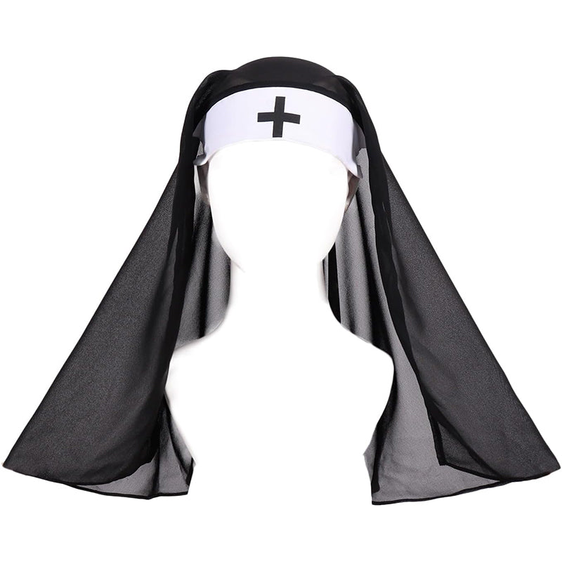 Women Nun Veil Habit Hat Black Headband Demonic Cosplay Costume Accessories For Halloween Party