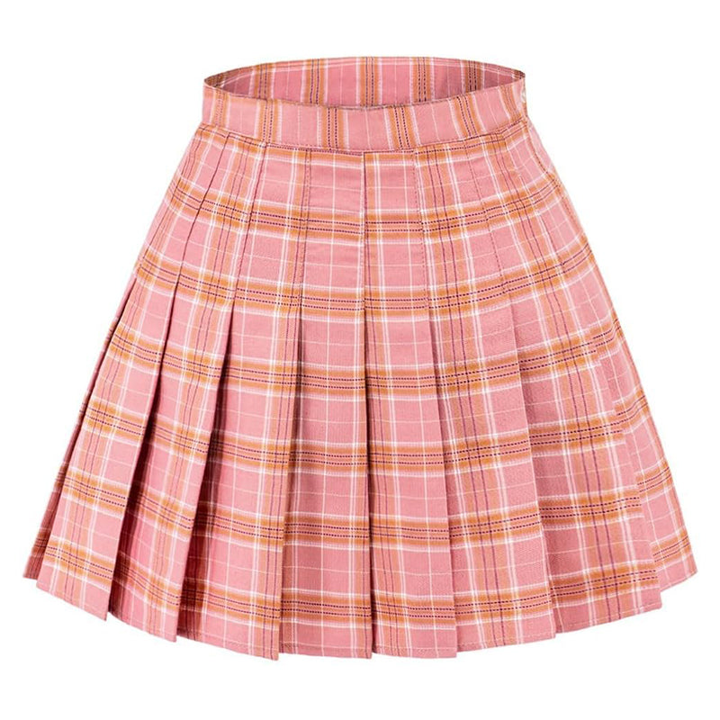 Women Plaid Skirt With Shorts High Waist Pleated Skater Skirts Schoolgirl Skirt