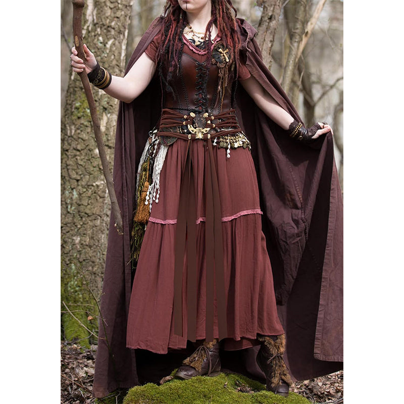 Women Renaissance Dress Cross Belt Medieval Witch Pagan Rope Waist Chain Dress Belt Costume Accessories
