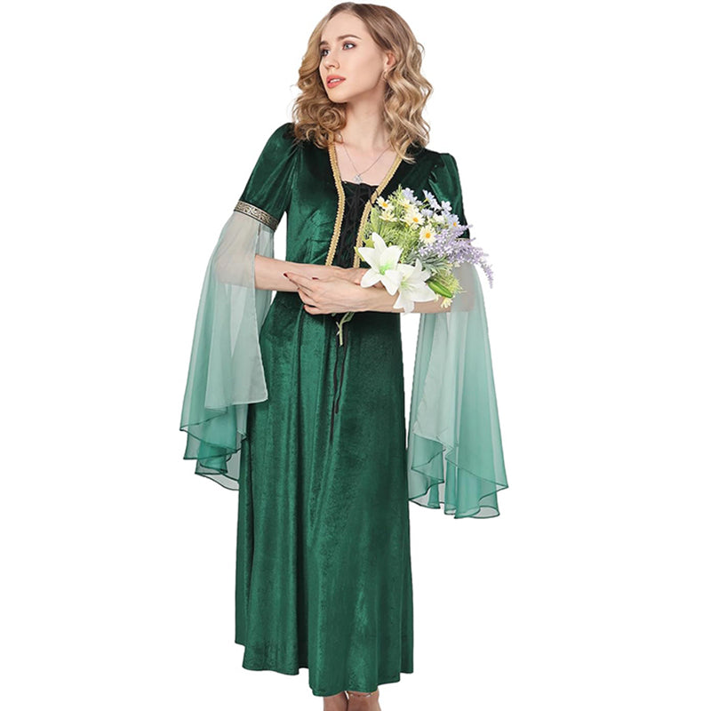 Women Renaissance Dress Elf Fairy Cosplay Green Dress Medieval Victorian Princess Long Dress Ren Faire Woodland Gown Gothic Fairy Velvet Dress For Party Daily Wear