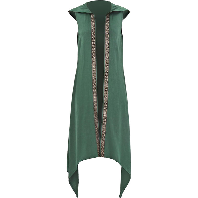 Women Renaissance Long Vest Medieval Hooded Surcoat Ren Faires Tunic Tops Sleeveless Celtic Cosplay Costume Hoods Vest Surcoat
