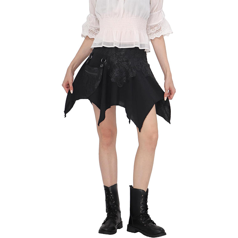 Women Renaissance Skirt Gothic Pirate Short Dress Black Mini Fairy Skirt With Bag Girls Asymmetrical Skirts