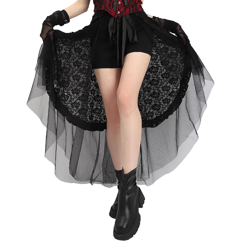 Women Steampunk Tulle Bustle Skirt Gothic Black Tutu Dress With Drawstring Costume Accessories For Halloween Party