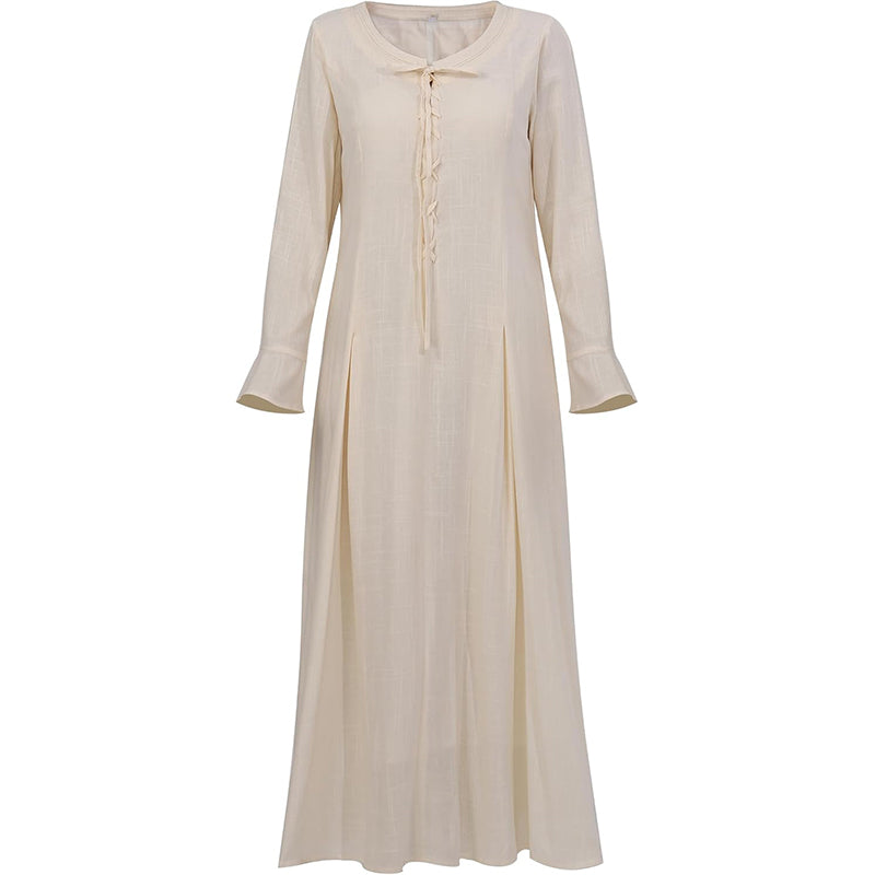 Women Tunic Dress Medieval Long Dress With Long Sleeves Renaissance Embroidery Vintage Beige Skirt Peasant Long Dress Cosplay Costumes
