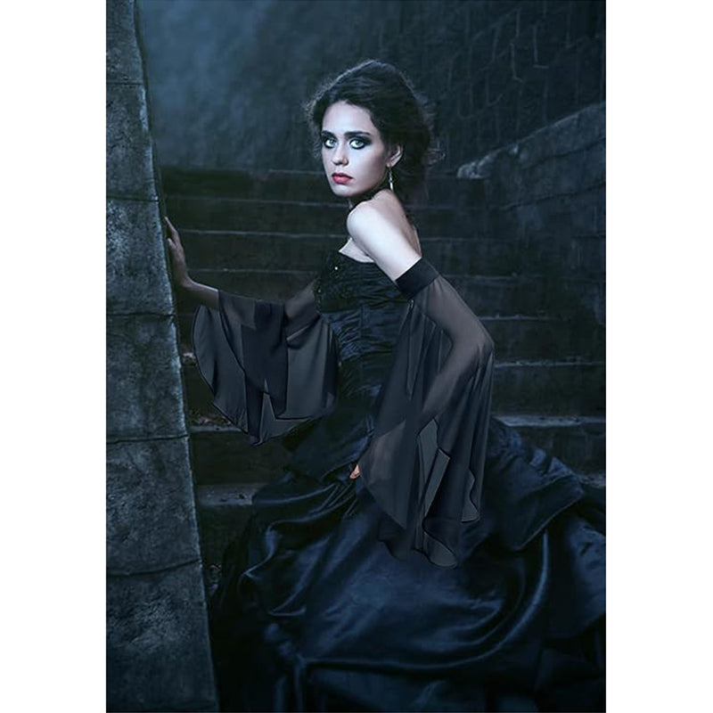Women Victorian Long Tulle Gloves Gothic Black White Lace Chiffon Detachable Sleeves Vampire Witch Cosplay Costume Accessories
