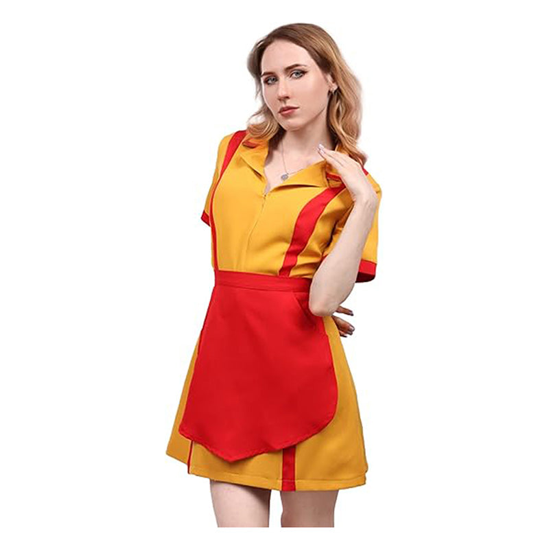 Women Waitress Costume Yellow Uniform Cosplay Dress For Halloween Party Christmas