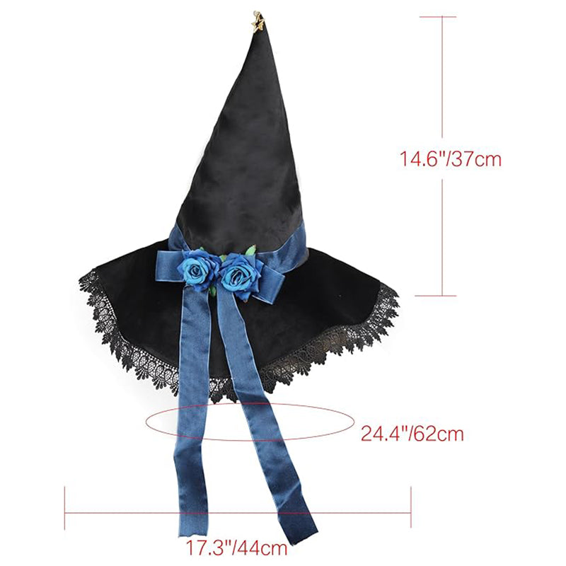 Women Witch Hat Black Velvet with Lace Brim Wizard Cosplay Hat