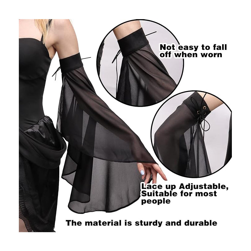 Women Victorian Long Tulle Gloves Gothic Black White Lace Chiffon Detachable Sleeves Vampire Witch Cosplay Costume Accessories