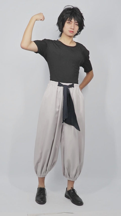 DAZCOS Gojo Satoru/Fushiguro Toji Black Shirt and Grey Baggy Pants with Black Belt