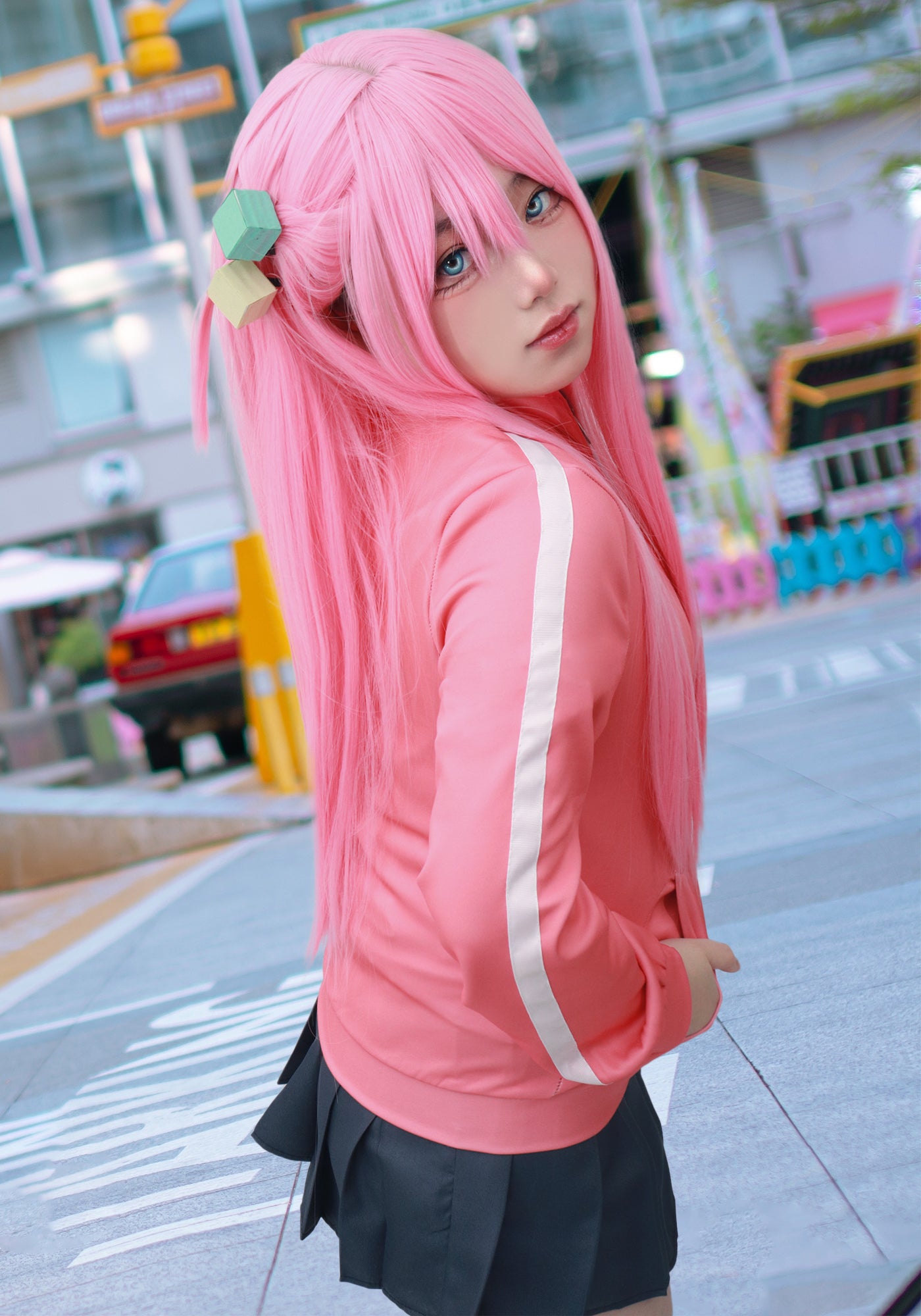 DAZCOS Gotou Hitori Long Straight Pink Cosplay Wig Pink