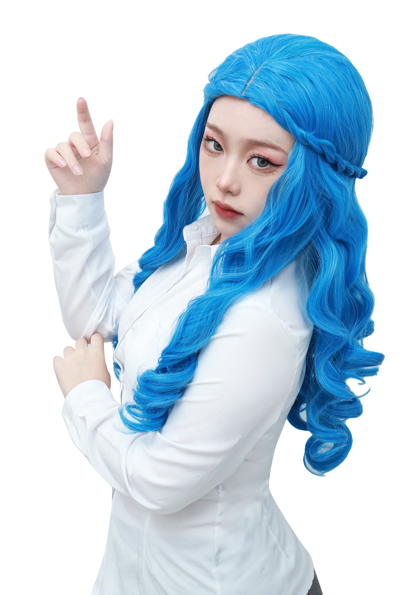 Blue Long Wavy Wig Braid Curly Wave Wig for Adults Kid Halloween Cosplay Costume