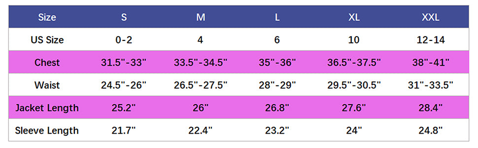 Rebecca Halloween Cosplay Outfit Size Chart