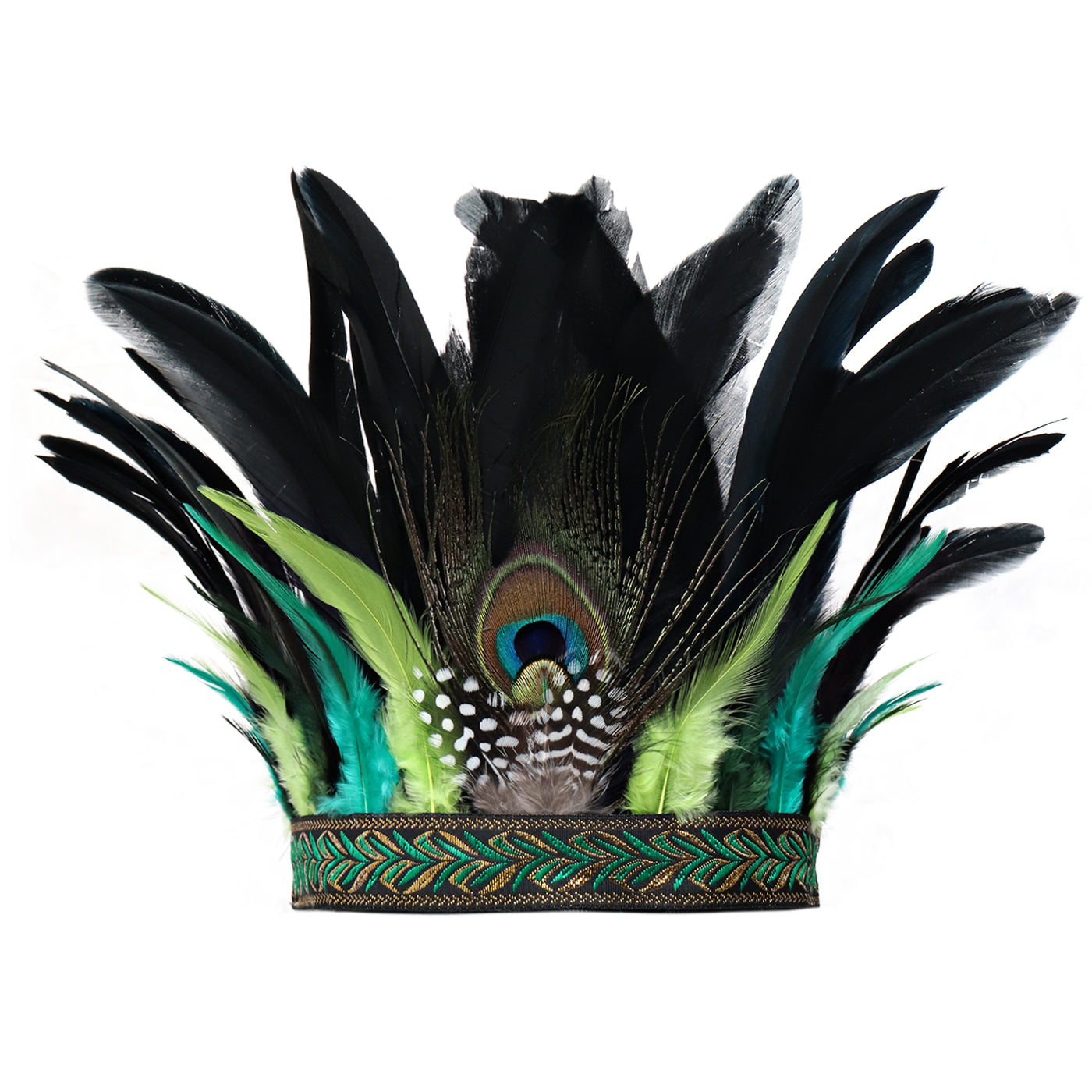 Peacock Feather Crown Carnival Headpiece Showgirl Headdress 1920s Flapper Accessories