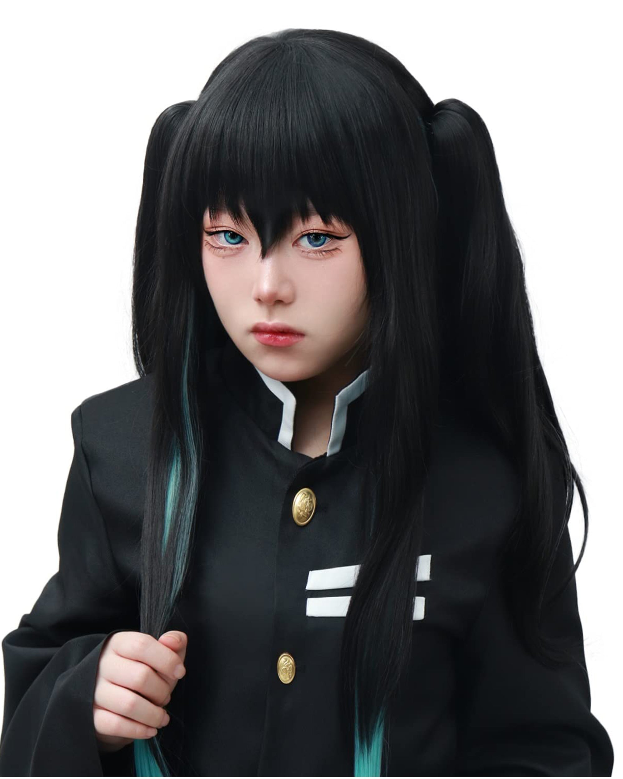 DAZCOS Tokitou Wig Unisex Anime Cosplay Long Gradient Black Blue Hair with Tail-Clips Black
