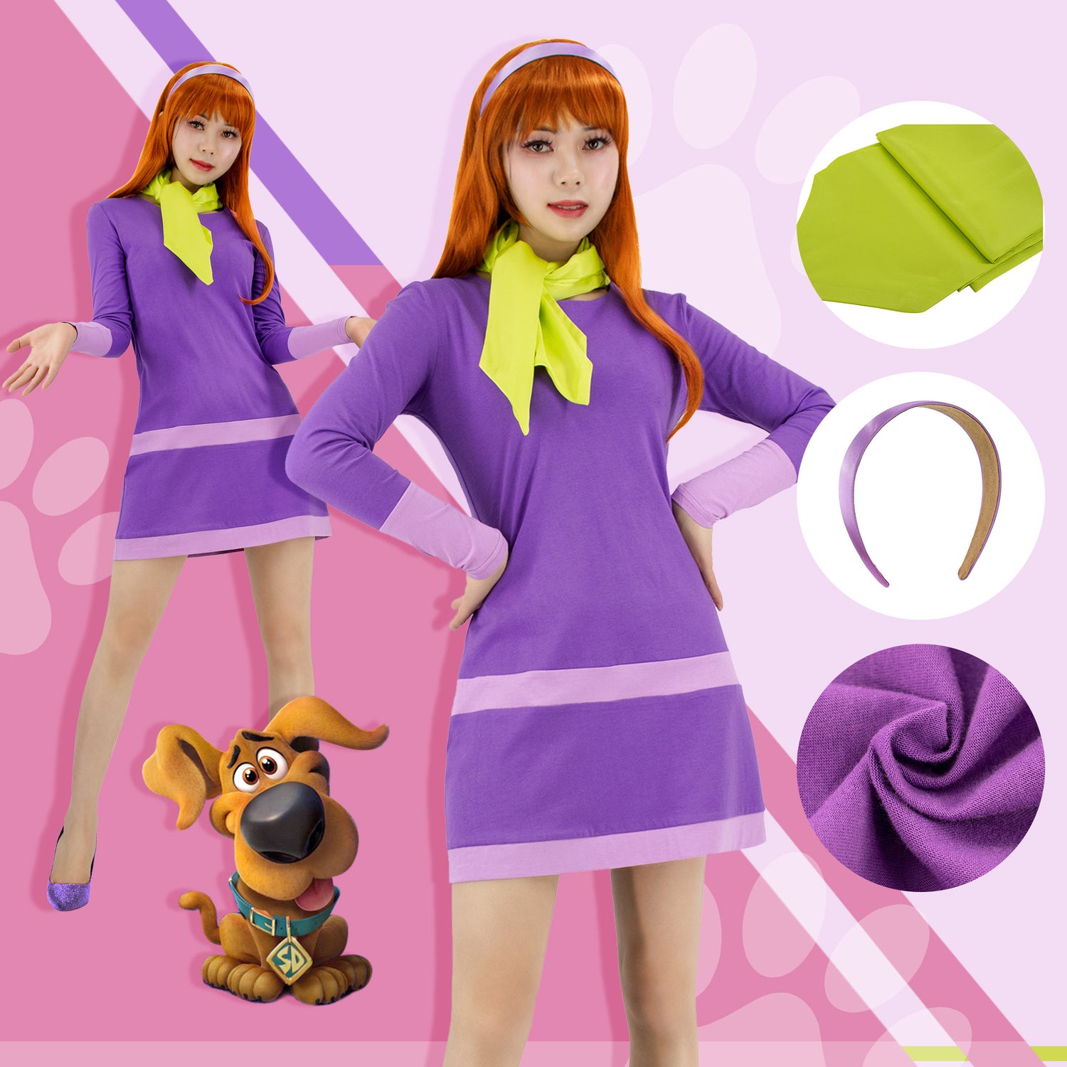 daphne dress scooby doo Oumbivil Costume Women Adult Halloween Costume Deluxe Cosplay Outfits Wig Scarf Headband Stockings Accessories OU061XS : Clothing, Shoes & Jewelry Youll be ready for any Scooby Adult Sassy Daphne Costume -