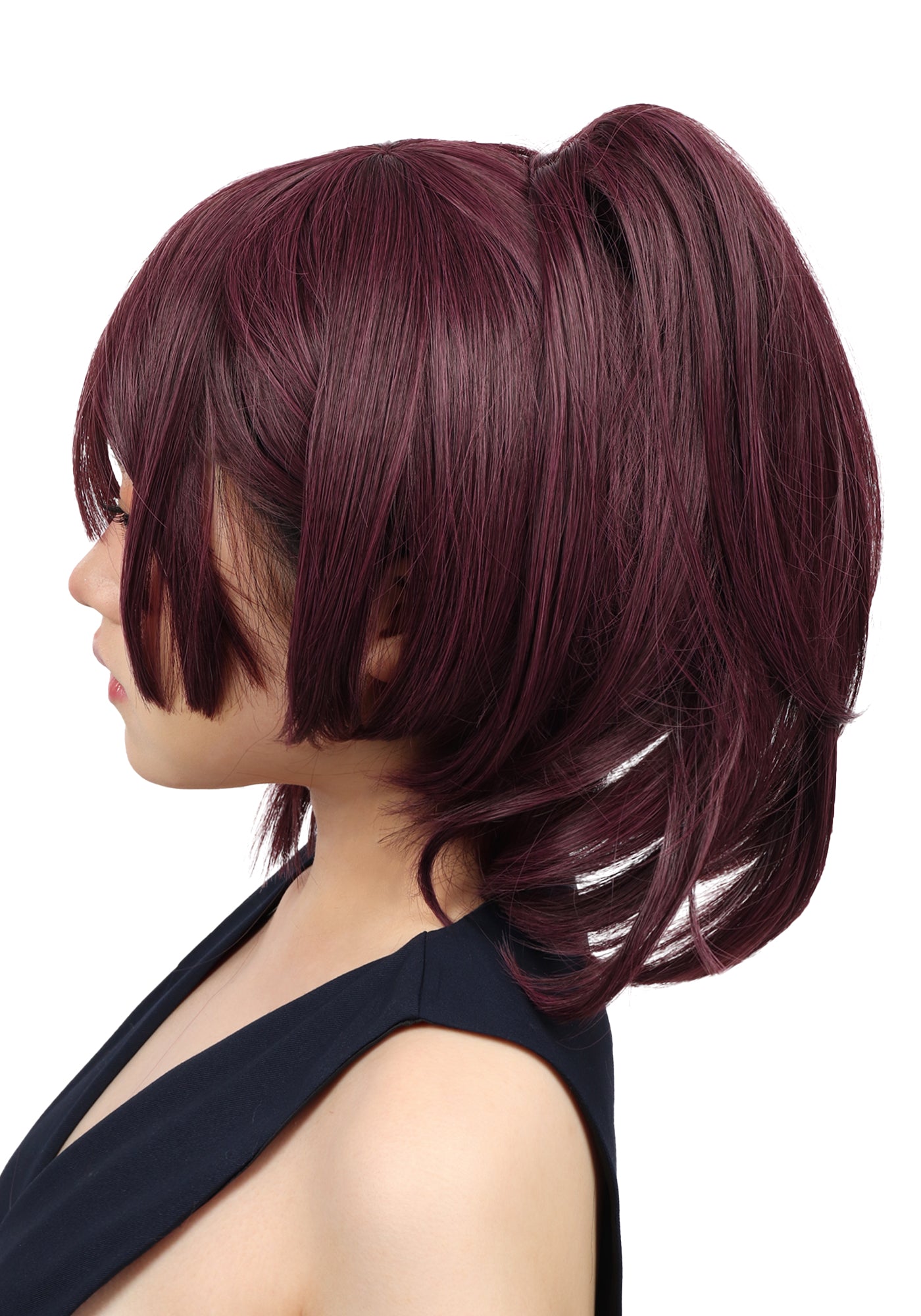 DAZCOS Yuzuriha Cosplay Wig, Anime Cosplay Short Purple Wig with Bun