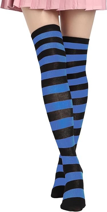 DAZCOS Striped Thigh High Socks Elastic Over The Knee Knit Stockings for Daily or Anime Cosplay