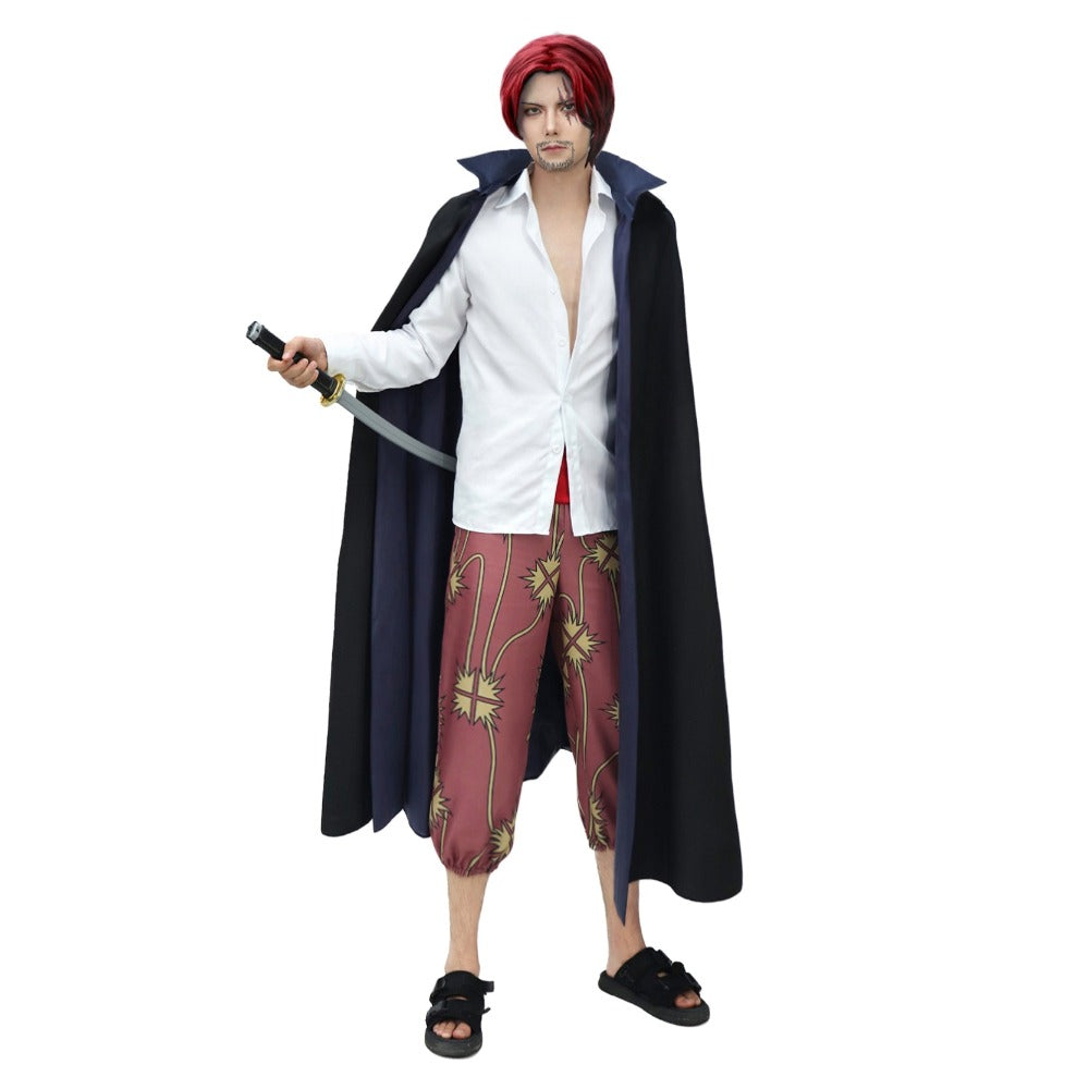 Cheveux rouges Shanks Cosplay Costume Chemise Chemise Cape Anime Outfit Halloween Party Costumes pour Hommes