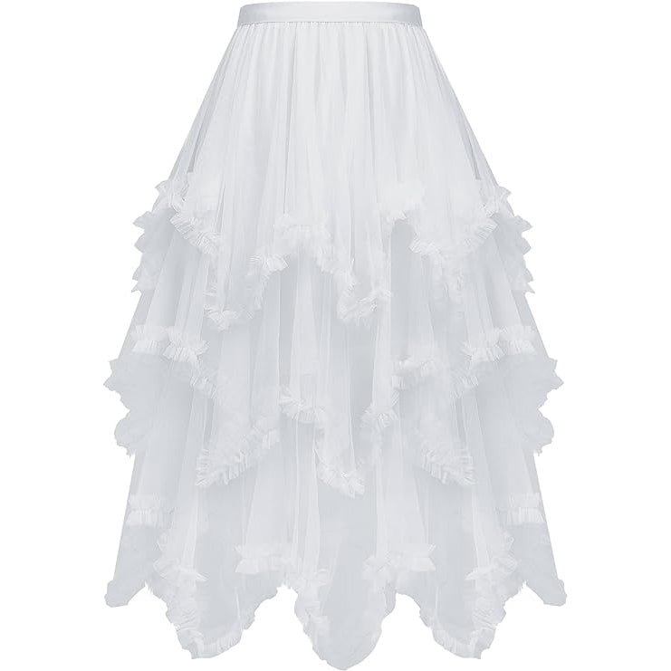 Tiered Tulle Skirt Ruffle Elastic Waist Midi Skirt