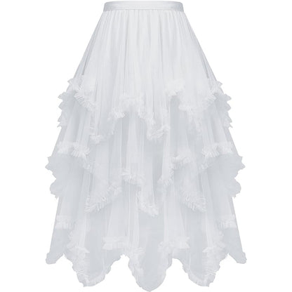Tiered Tulle Skirt Ruffle Elastic Waist Midi Skirt