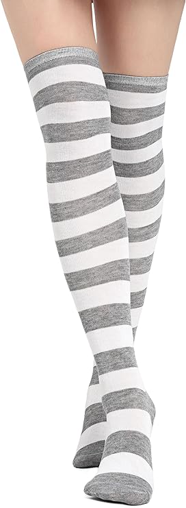 DAZCOS Striped Thigh High Socks Elastic Over The Knee Knit Stockings for Daily or Anime Cosplay
