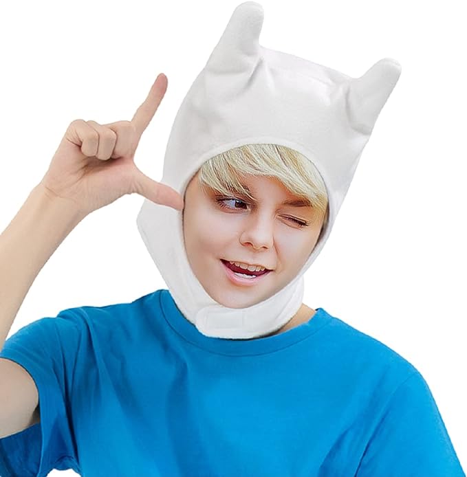 Men Anime Cosplay Finn Hat White Bunny Ears for Easter Day Costume Halloween Accessory