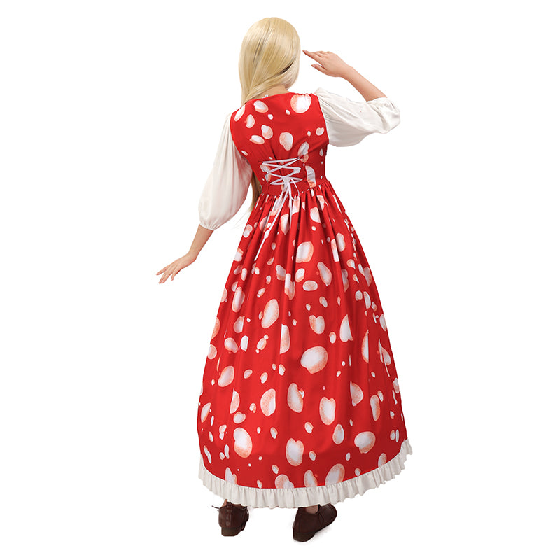 Women Mushroom Spotted Dress Short Sleeve Girl Mushroom Dress US Size L Women Mushroom Spotted Dress Short Sleeve Girl Mushroom Dress US Size L