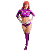 Women Purple Hero Suit Cosplay Costume Crop Top with Stockings for Halloween Christmas