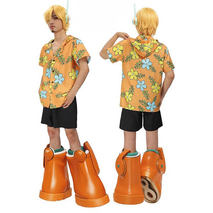 Sanji Cosplay Costume Hoodie Shirt for Men Egghead Hawiian Outfit for Halloween