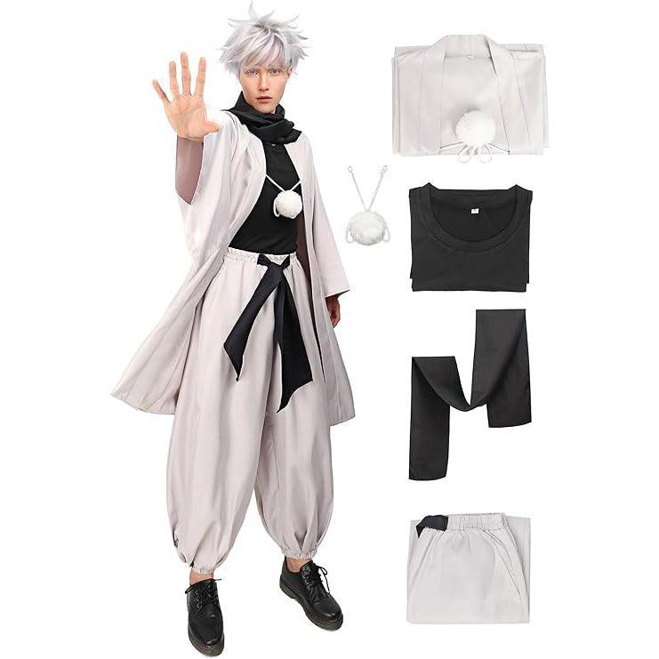 Satoru Men Cosplay Costume Set Haori with Scarf Stretchy Clothing Pants Outfit Set