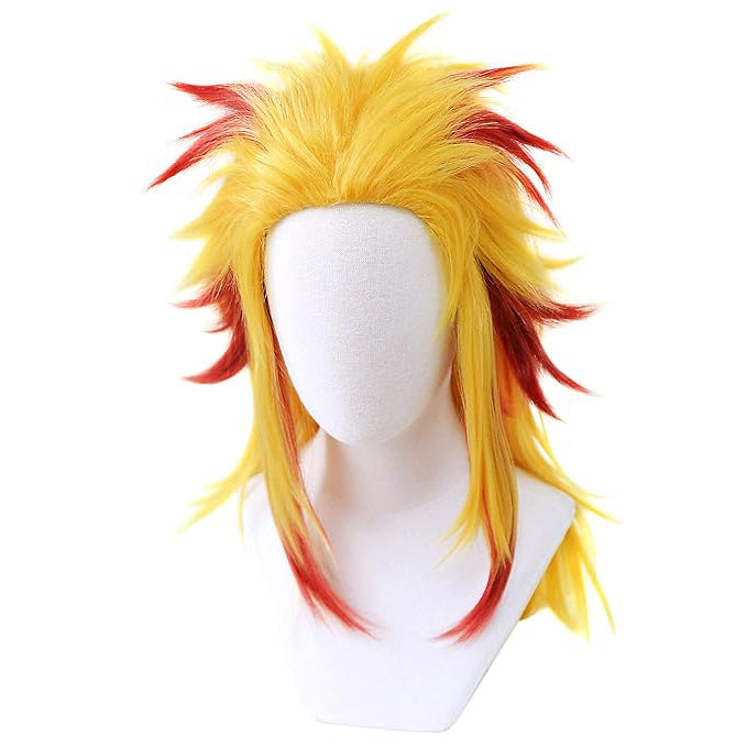 Japanese Anime Rengoku Cosplay Wig with Clip Gradient Gold Red Hair for Halloween