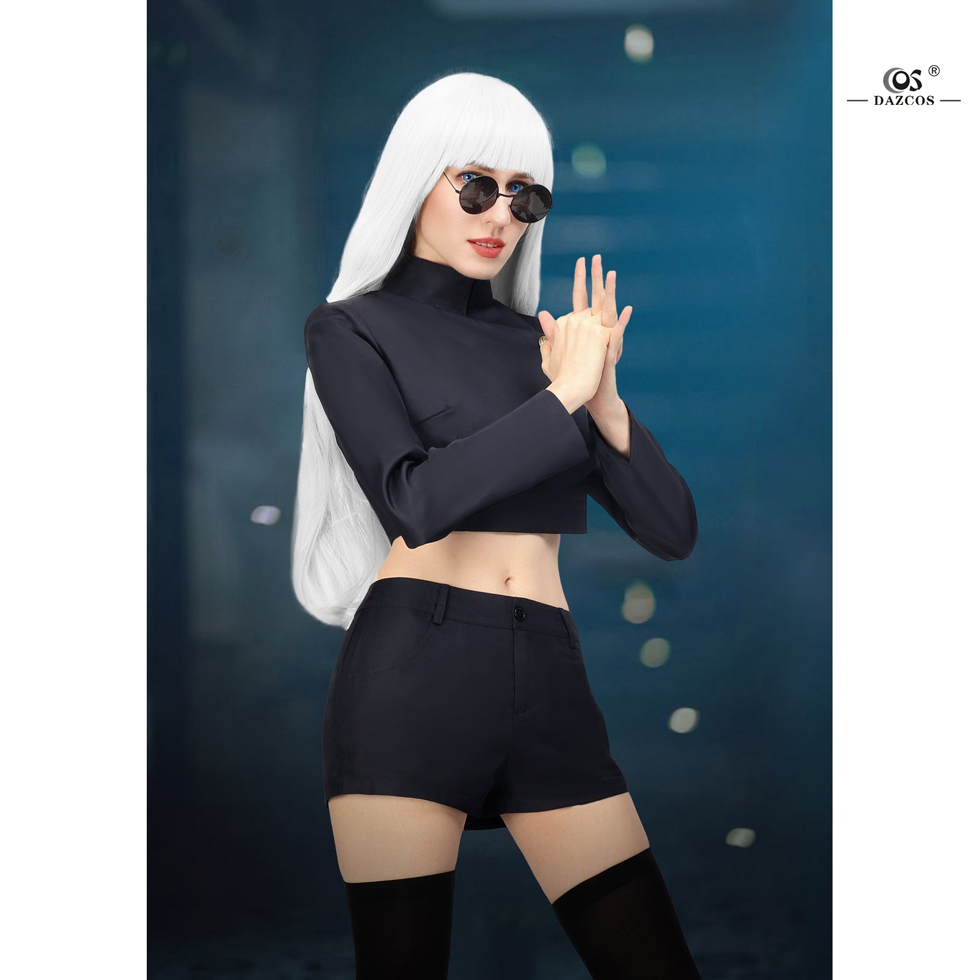 Satoru Cosplay Costume Jacket Shorts Thigh Stockings with Glasses Uniform Women