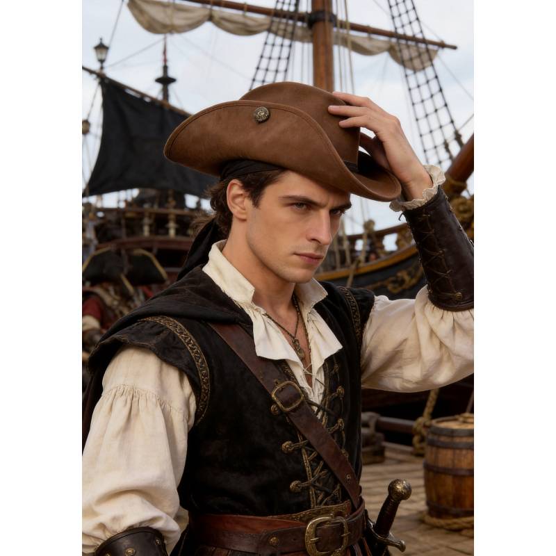 Unisex Medieval Renaissance Musketeer Hat Colonial Tricorn Cap Headwear Hat Costume Accessories