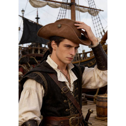 Unisex Medieval Renaissance Musketeer Hat Colonial Tricorn Cap Headwear Hat Costume Accessories