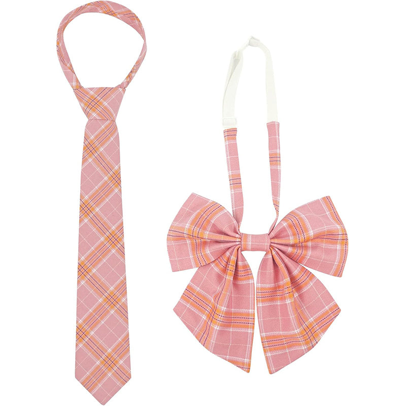 2 Pcs Necktie Bow Tie Unisex Uniform Adjustable Plaid Tartan Bow Tie Necktie Set Cosplay Costume Accessories For Halloween Party