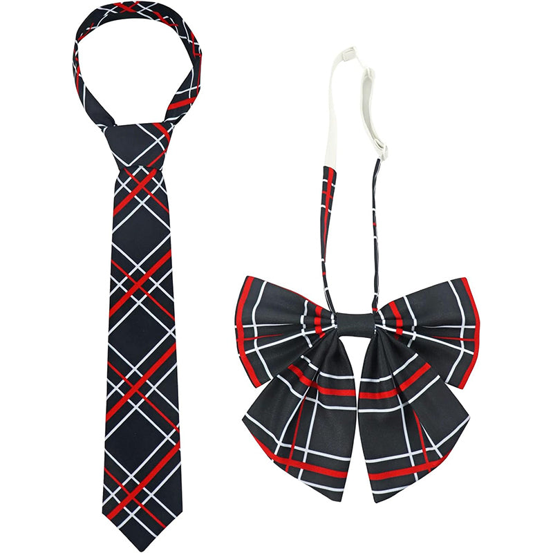 2 Pcs Necktie Bow Tie Unisex Uniform Adjustable Plaid Tartan Bow Tie Necktie Set Cosplay Costume Accessories Props For Halloween Party