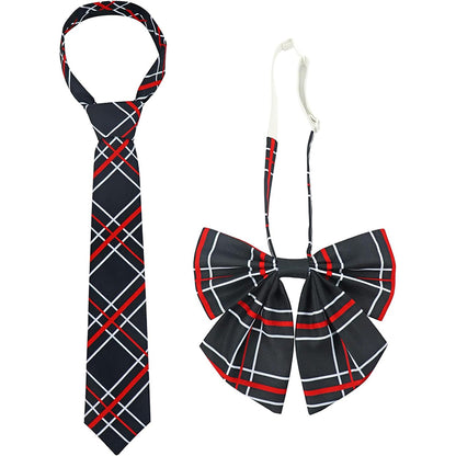 2 Pcs Necktie Bow Tie Unisex Uniform Adjustable Plaid Tartan Bow Tie Necktie Set Cosplay Costume Accessories Props For Halloween Party