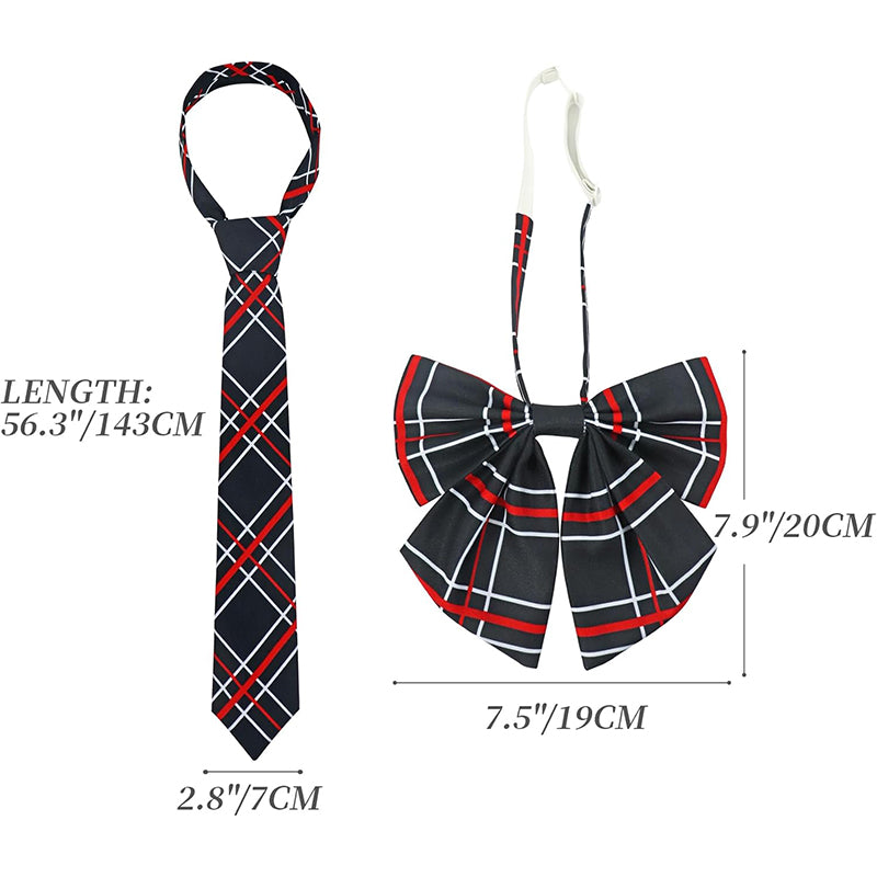 2 Pcs Necktie Bow Tie Unisex Uniform Adjustable Plaid Tartan Bow Tie Necktie Set Cosplay Costume Accessories Props For Halloween Party