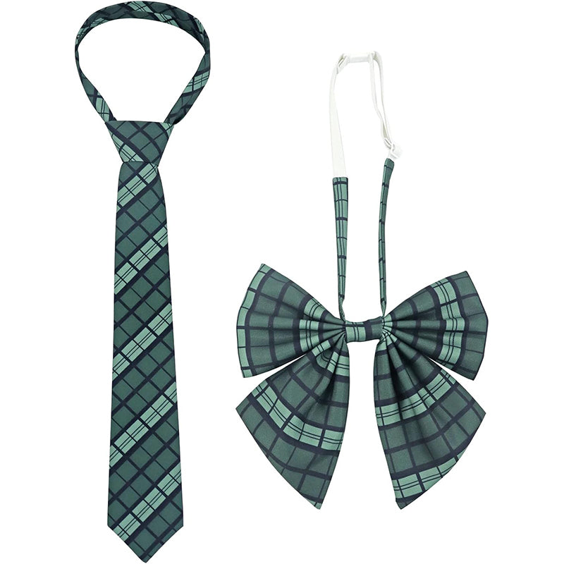 2 Pcs Necktie Bow Tie Unisex Uniform Adjustable Plaid Tartan Bow Tie Necktie Set Cosplay Costume Accessory Props For Halloween Party School Wear